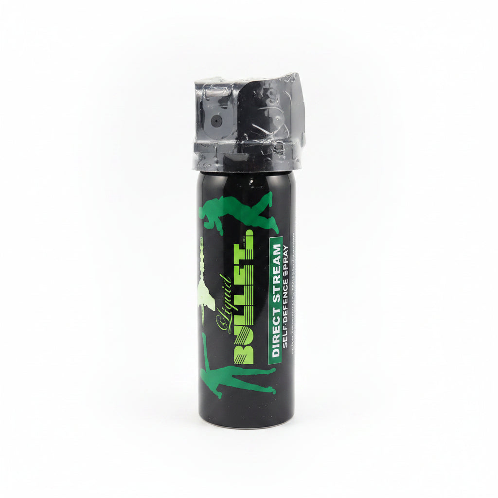 Black pepper spray with green logo liquid bullet