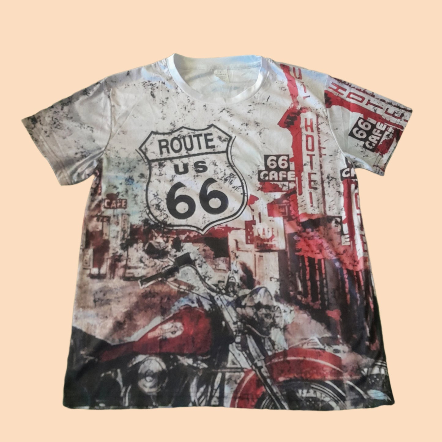 T shirt - Route 66 Motorcycle red and white background