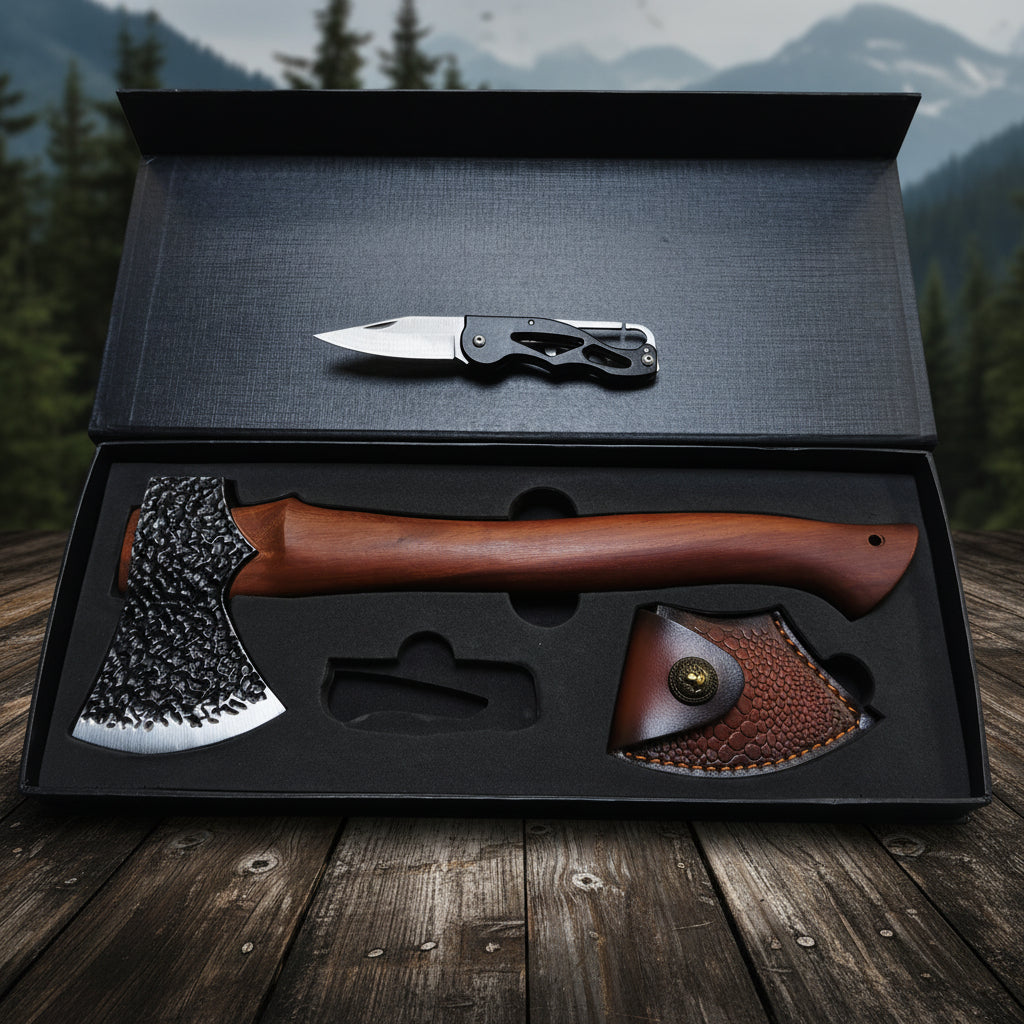 Axe with sheath and knife set