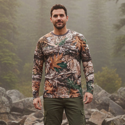 Men's long-sleeve bush camouflage polyester shirt, product image