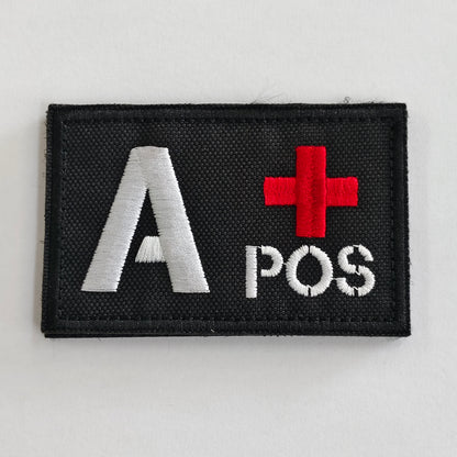 Blood type identification rubber patch with Velcro backing, additional image