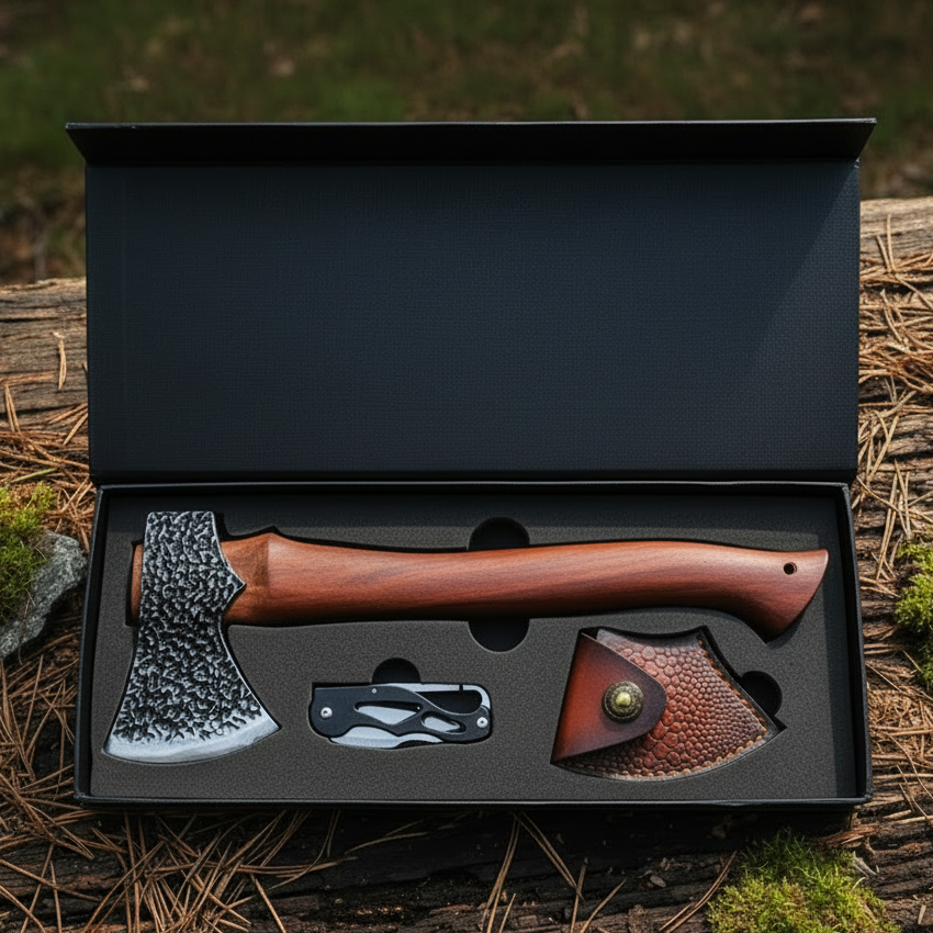 Axe with sheath and knife set