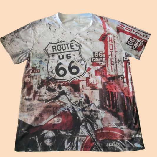 T shirt - Route 66 Motorcycle red and white background