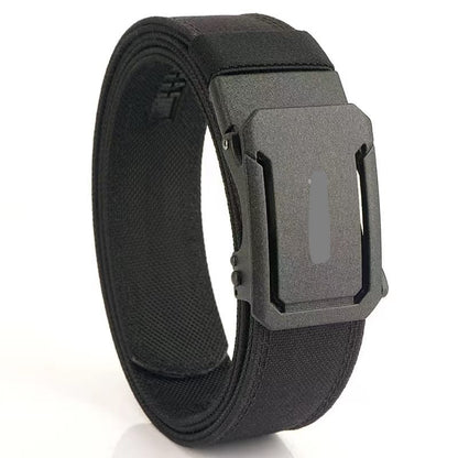 Black belt with a gray buckle on a white background