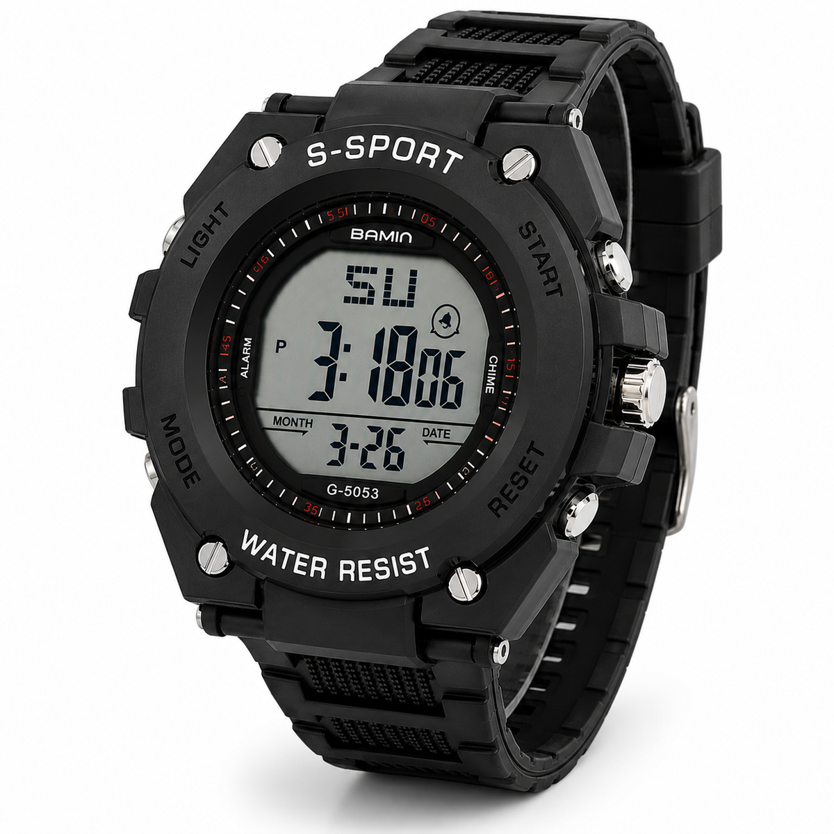 Digital S-Sport watch with LCD display, additional product photograph