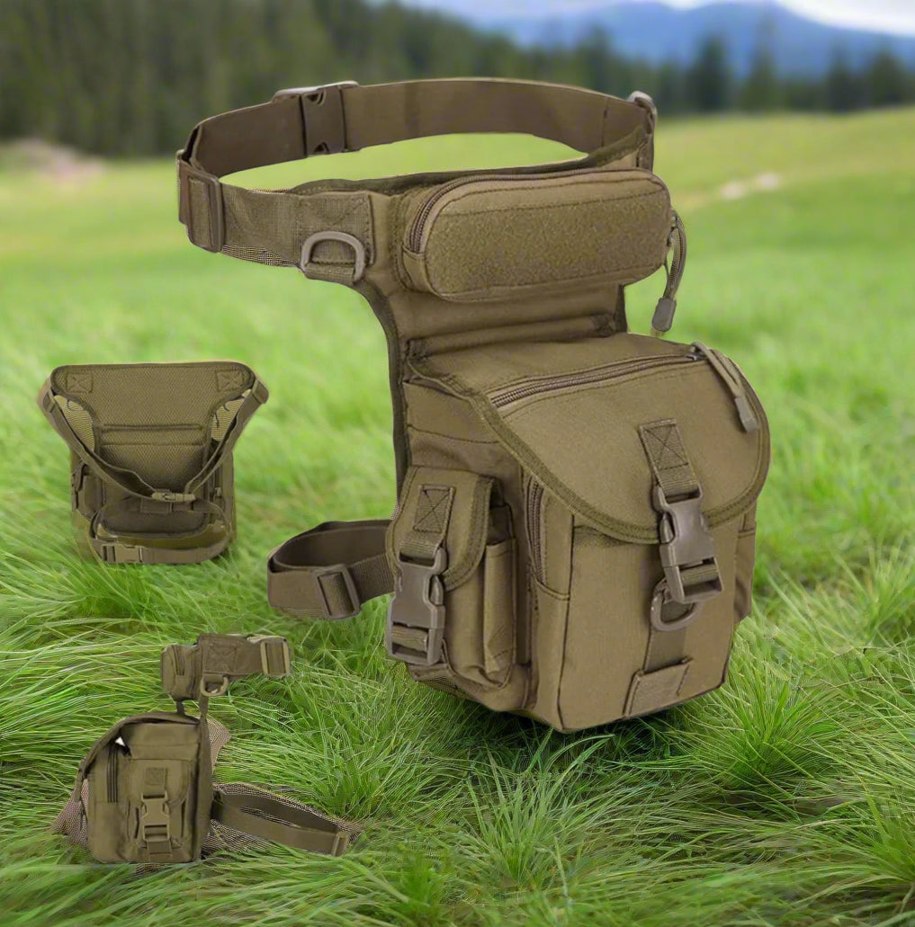 Tactical pouch with multiple compartments on a white background