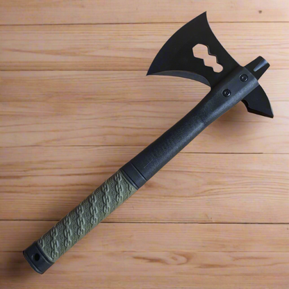 axe with green rubber handle