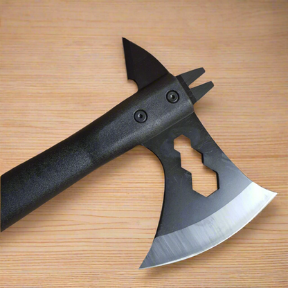 axe with green rubber handle